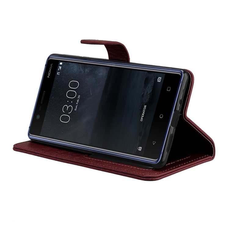 Pure Color Crazy Horse Wallet Stand Leather Protective Case for Nokia 3 - Brown-13