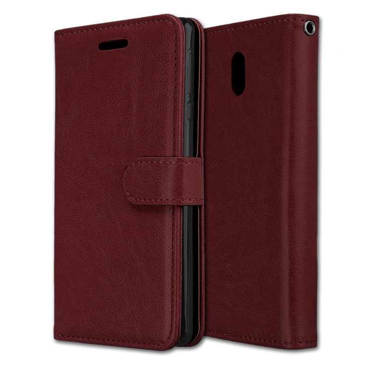 Pure Color Crazy Horse Wallet Stand Leather Protective Case for Nokia 3 - Brown-3