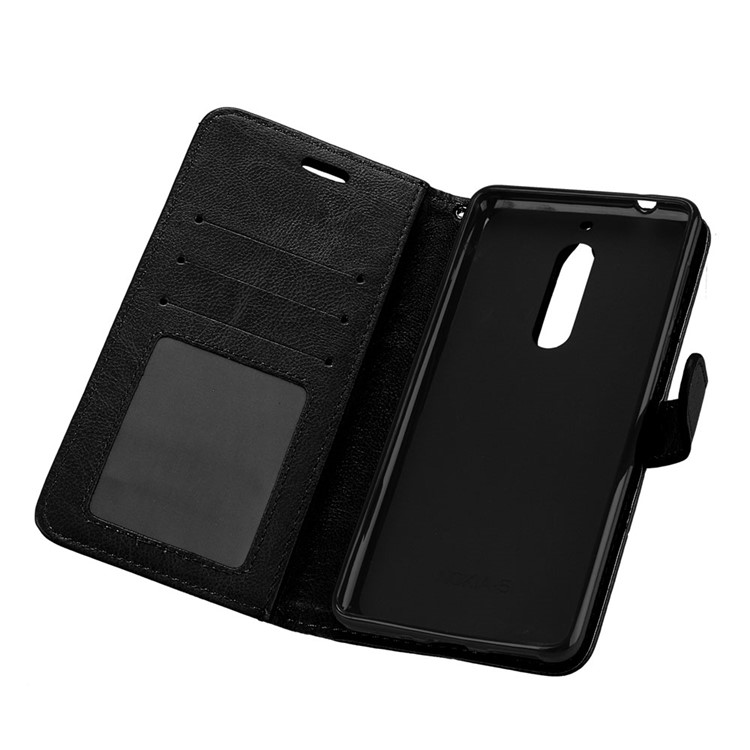 Pure Color Crazy Horse Wallet Stand Protective Leather Case for Nokia 5 - Black-10