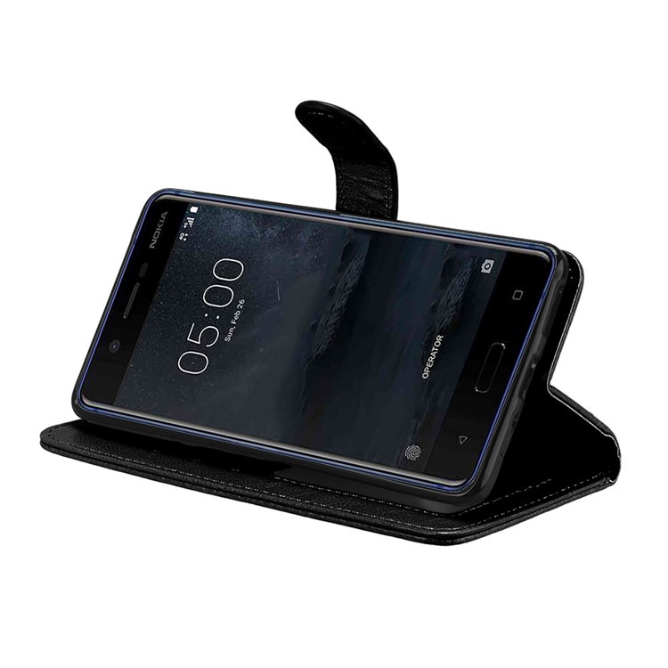 Pure Color Crazy Horse Wallet Stand Protective Leather Case for Nokia 5 - Black-13