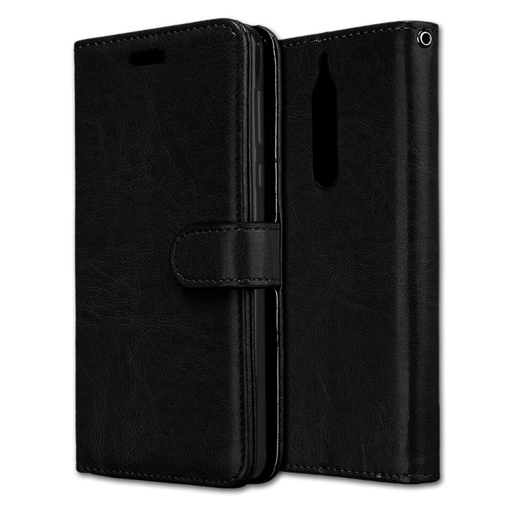 Pure Color Crazy Horse Wallet Stand Protective Leather Case for Nokia 5 - Black-3