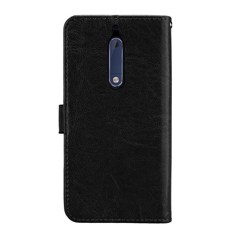 Pure Color Crazy Horse Wallet Stand Protective Leather Case for Nokia 5 - Black-5
