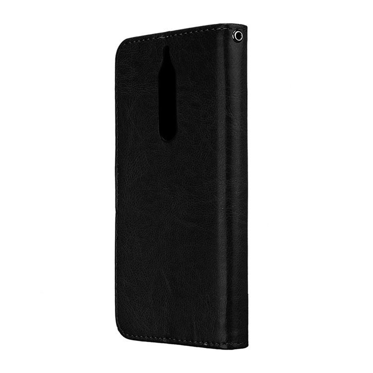 Pure Color Crazy Horse Wallet Stand Protective Leather Case for Nokia 5 - Black-8