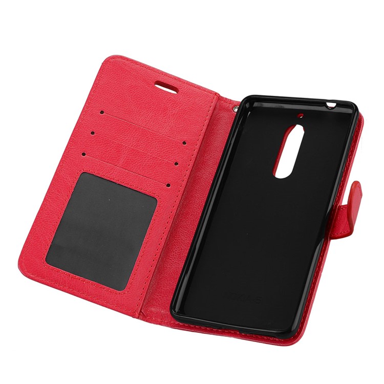 Pure Color Crazy Horse Wallet Stand Protective Leather Shell for Nokia 5 - Red-10