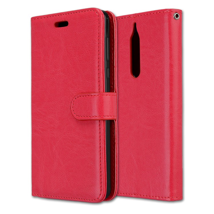 Pure Color Crazy Horse Wallet Stand Protective Leather Shell for Nokia 5 - Red-3