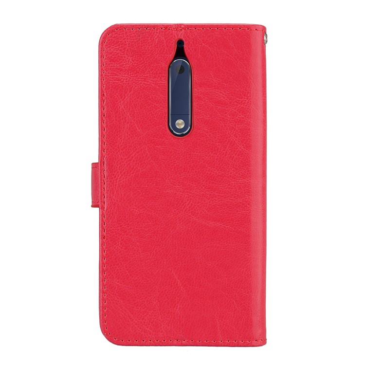 Pure Color Crazy Horse Wallet Stand Protective Leather Shell for Nokia 5 - Red-5