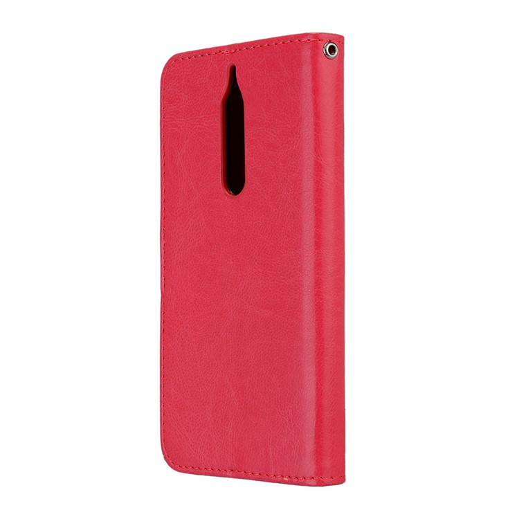 Pure Color Crazy Horse Wallet Stand Protective Leather Shell for Nokia 5 - Red-8