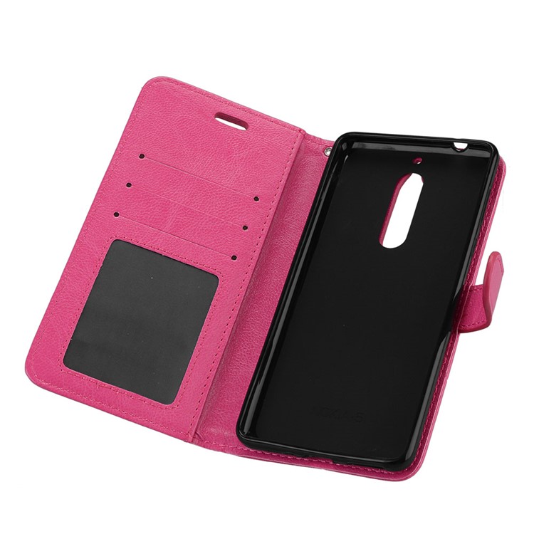 Pure Color Crazy Horse Wallet Stand Protective Leather Casing for Nokia 5 - Rose-10