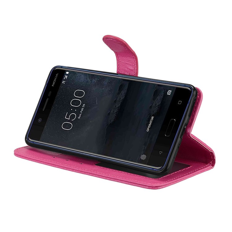 Pure Color Crazy Horse Wallet Stand Protective Leather Casing for Nokia 5 - Rose-13