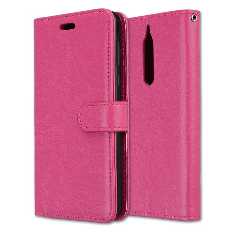 Pure Color Crazy Horse Wallet Stand Protective Leather Casing for Nokia 5 - Rose-3
