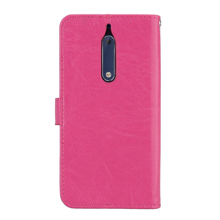 Pure Color Crazy Horse Wallet Stand Protective Leather Casing for Nokia 5 - Rose-5