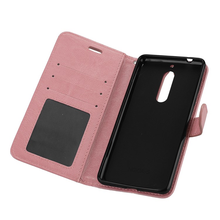 Pure Color Crazy Horse Wallet Stand Protective Leather Mobile Phone Case for Nokia 5 - Pink-10