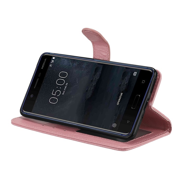Pure Color Crazy Horse Wallet Stand Protective Leather Mobile Phone Case for Nokia 5 - Pink-13