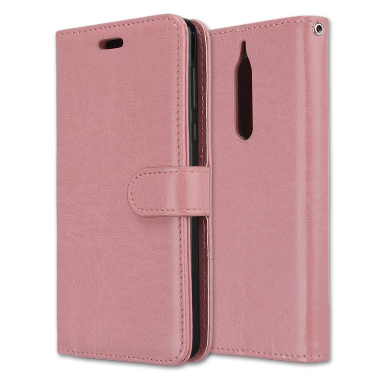 Pure Color Crazy Horse Wallet Stand Protective Leather Mobile Phone Case for Nokia 5 - Pink-3