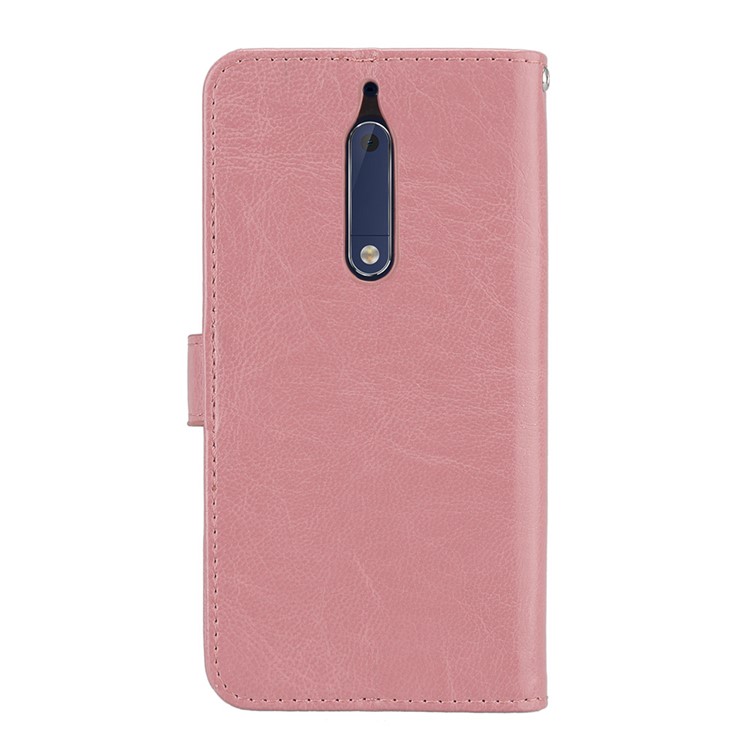 Pure Color Crazy Horse Wallet Stand Protective Leather Mobile Phone Case for Nokia 5 - Pink-5