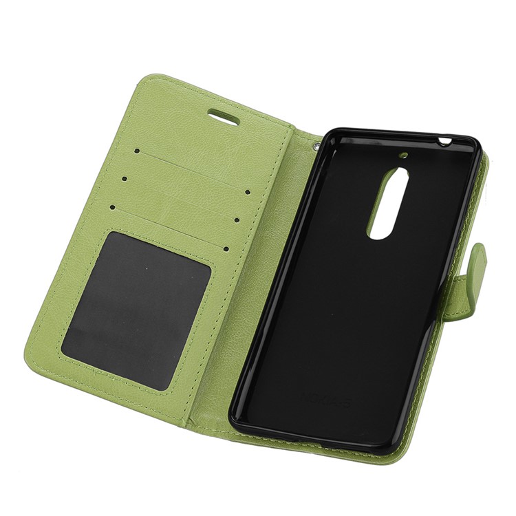 Pure Color Crazy Horse Wallet Stand Protective Leather Cell Phone Case for Nokia 5 - Green-10