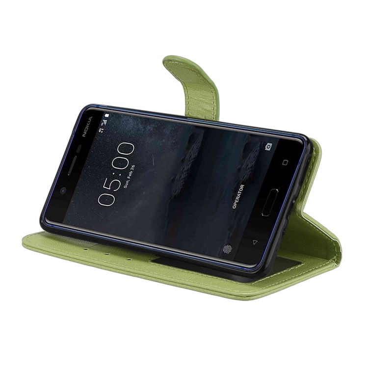 Pure Color Crazy Horse Wallet Stand Protective Leather Cell Phone Case for Nokia 5 - Green-13