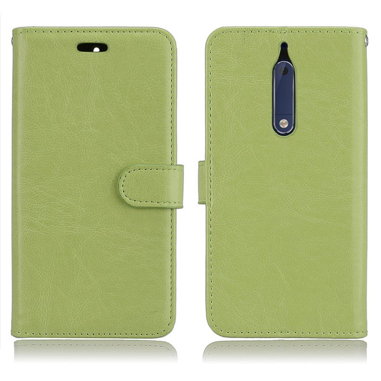 Pure Color Crazy Horse Wallet Stand Protective Leather Cell Phone Case for Nokia 5 - Green-2