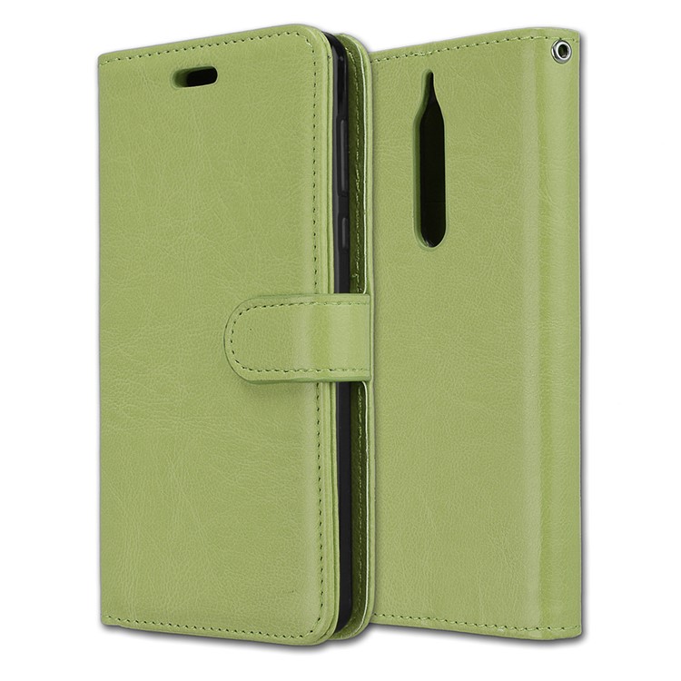 Pure Color Crazy Horse Wallet Stand Protective Leather Cell Phone Case for Nokia 5 - Green-3