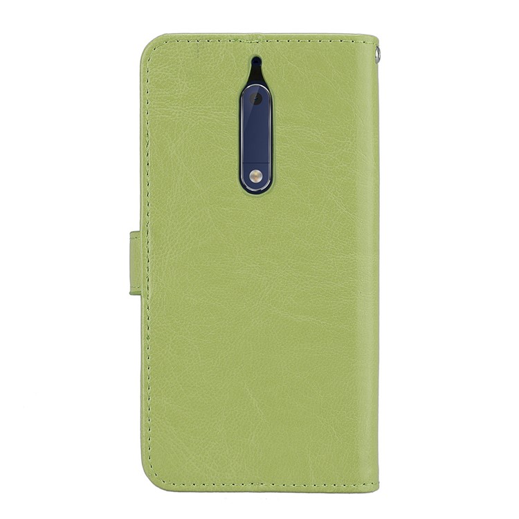 Pure Color Crazy Horse Wallet Stand Protective Leather Cell Phone Case for Nokia 5 - Green-5