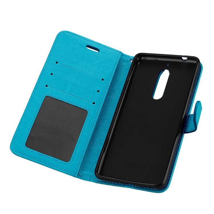 Pure Color Crazy Horse Wallet Stand Protective Leather Mobile Phone Cover for Nokia 5 - Blue-10