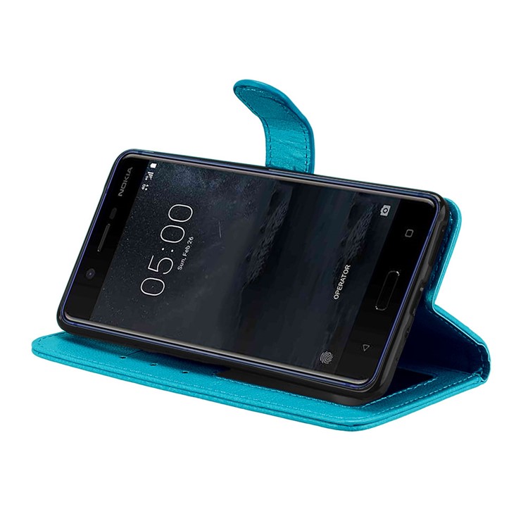 Pure Color Crazy Horse Wallet Stand Protective Leather Mobile Phone Cover for Nokia 5 - Blue-13