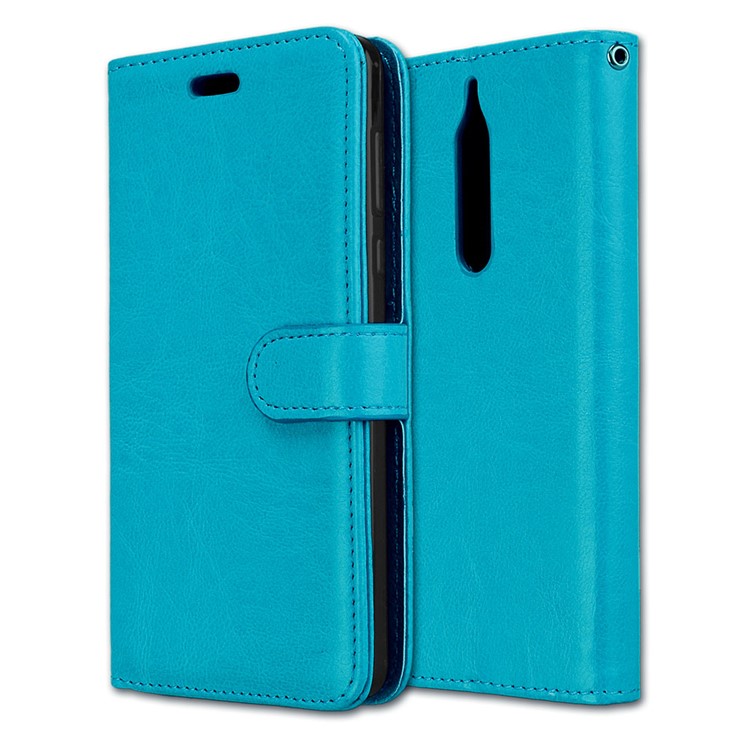 Pure Color Crazy Horse Wallet Stand Protective Leather Mobile Phone Cover for Nokia 5 - Blue-3