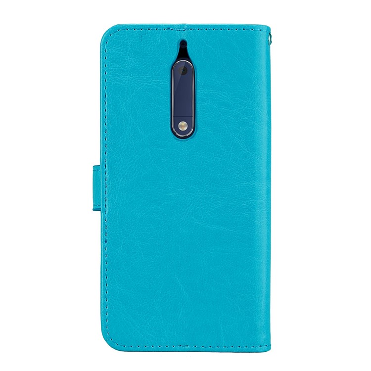 Pure Color Crazy Horse Wallet Stand Protective Leather Mobile Phone Cover for Nokia 5 - Blue-5