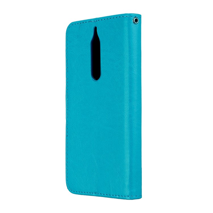 Pure Color Crazy Horse Wallet Stand Protective Leather Mobile Phone Cover for Nokia 5 - Blue-8