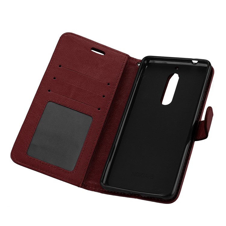 Pure Color Crazy Horse Wallet Stand Protective Leather Cell Phone Cover for Nokia 5 - Brown-10