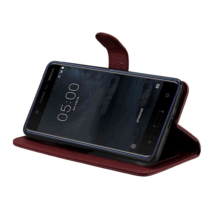 Pure Color Crazy Horse Wallet Stand Protective Leather Cell Phone Cover for Nokia 5 - Brown-13