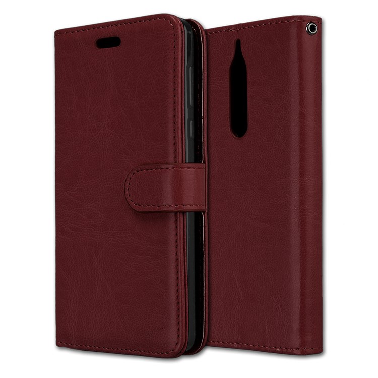 Pure Color Crazy Horse Wallet Stand Protective Leather Cell Phone Cover for Nokia 5 - Brown-3