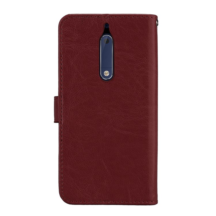 Pure Color Crazy Horse Wallet Stand Protective Leather Cell Phone Cover for Nokia 5 - Brown-5