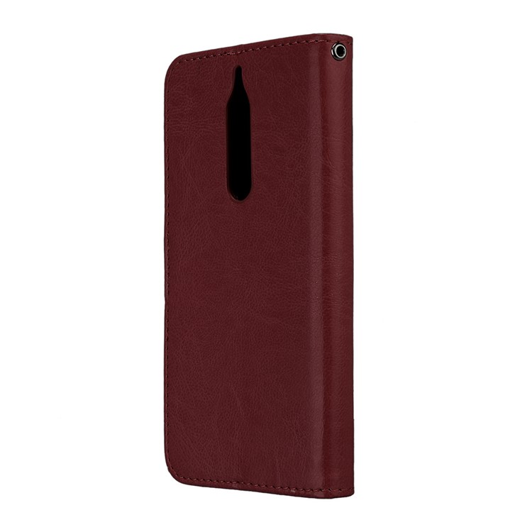 Pure Color Crazy Horse Wallet Stand Protective Leather Cell Phone Cover for Nokia 5 - Brown-8