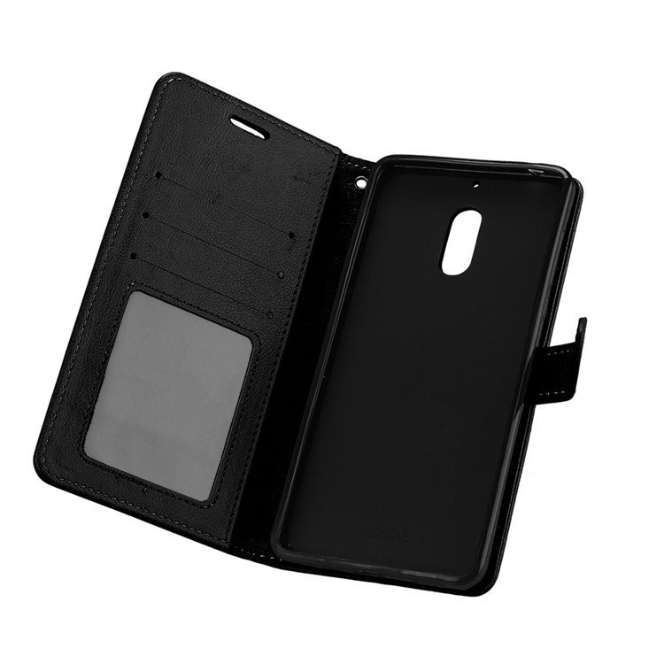 Pure Color Crazy Horse Wallet Stand Protective Leather Case for Nokia 6 - Black-10