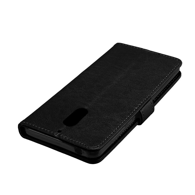 Pure Color Crazy Horse Wallet Stand Protective Leather Case for Nokia 6 - Black-12