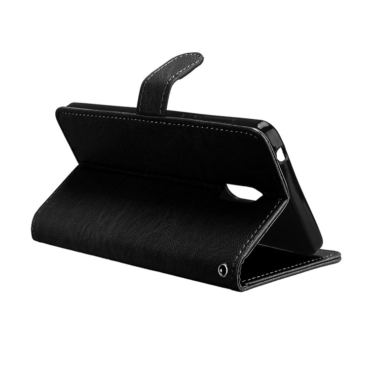 Pure Color Crazy Horse Wallet Stand Protective Leather Case for Nokia 6 - Black-14