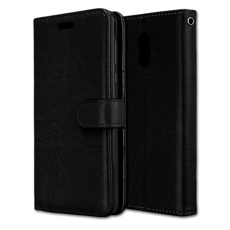 Pure Color Crazy Horse Wallet Stand Protective Leather Case for Nokia 6 - Black-3