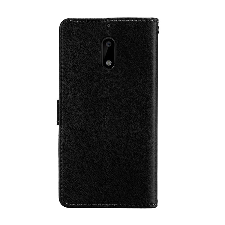 Pure Color Crazy Horse Wallet Stand Protective Leather Case for Nokia 6 - Black-5