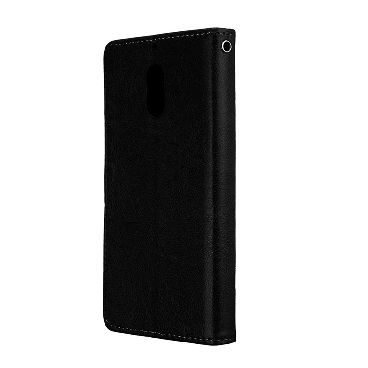 Pure Color Crazy Horse Wallet Stand Protective Leather Case for Nokia 6 - Black-8