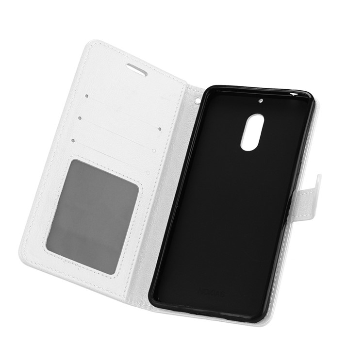 Pure Color Crazy Horse Wallet Stand Protective Leather Cover for Nokia 6 - White-10