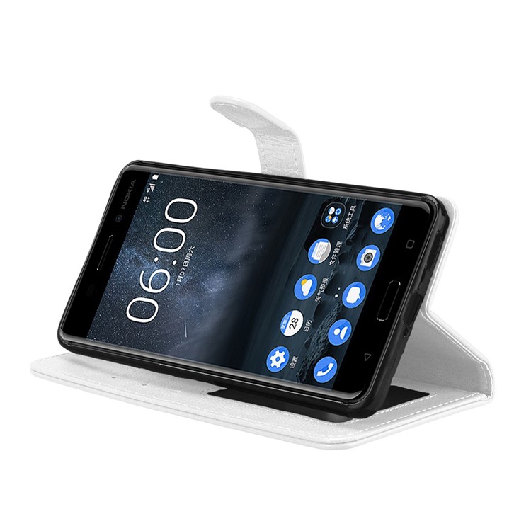 Pure Color Crazy Horse Wallet Stand Protective Leather Cover for Nokia 6 - White-13