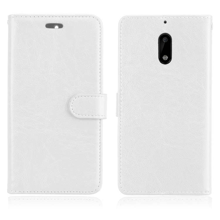 Pure Color Crazy Horse Wallet Stand Protective Leather Cover for Nokia 6 - White-2