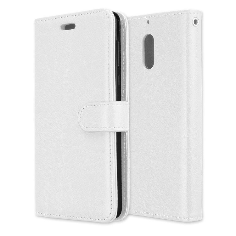 Pure Color Crazy Horse Wallet Stand Protective Leather Cover for Nokia 6 - White-3