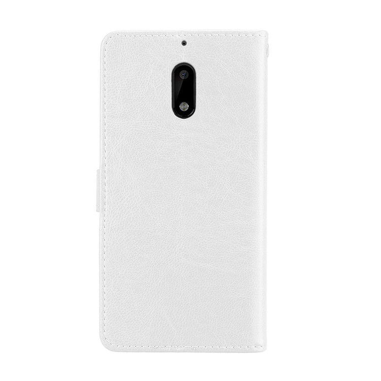Pure Color Crazy Horse Wallet Stand Protective Leather Cover for Nokia 6 - White-5