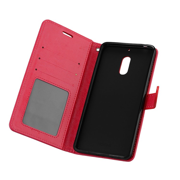 Pure Color Crazy Horse Wallet Stand Protective Leather Shell for Nokia 6 - Red-10