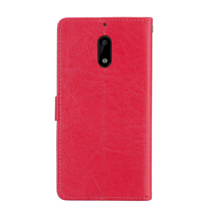 Pure Color Crazy Horse Wallet Stand Protective Leather Shell for Nokia 6 - Red-5