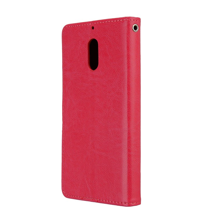 Pure Color Crazy Horse Wallet Stand Protective Leather Shell for Nokia 6 - Red-8