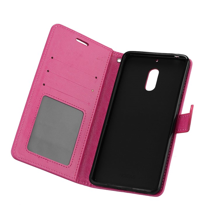 Pure Color Crazy Horse Wallet Stand Protective Leather Mobile Phone Case for Nokia 6 - Rose-10