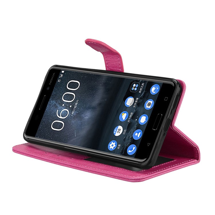 Pure Color Crazy Horse Wallet Stand Protective Leather Mobile Phone Case for Nokia 6 - Rose-13